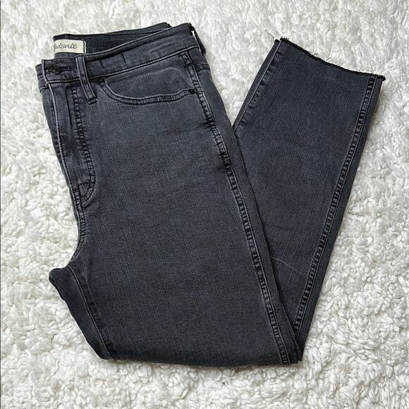 Madewell Stovepipe Black Charcoal Wash Jean Raw Hem Denim High Rise Bottoms - Picture 2 of 14